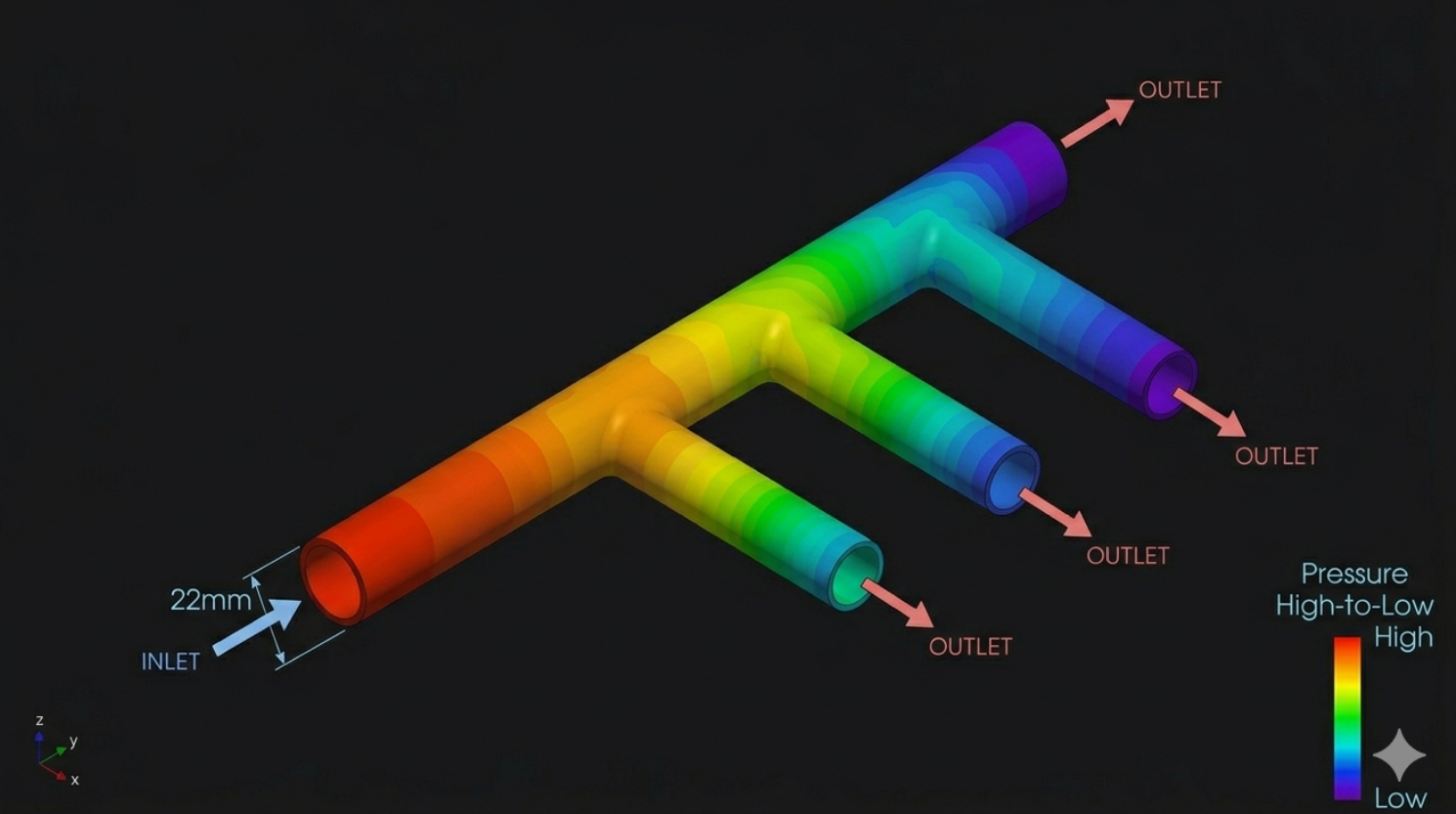 CFD pressure contour — EV battery coolant manifold