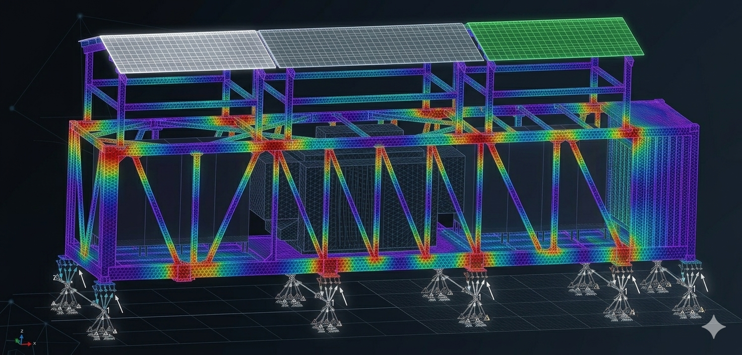 FEA stress contour — containerised inverter station